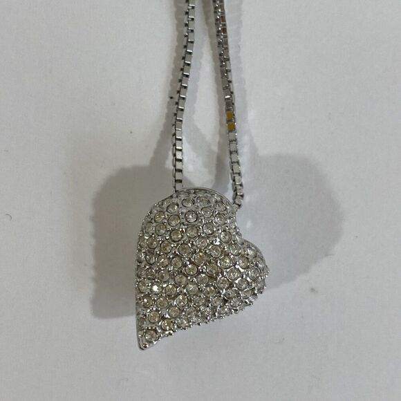 Swarovski Crystal Slider Necklace w/ Crystal Pave Heart Pendant 18” - Picture 3 of 6